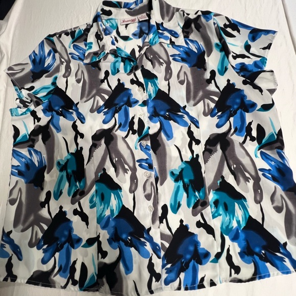 JOANNA PLUS SHORT CAP SLEEVE BUTTON UP BLOUSE. SIZE 2X. POLYESTER.  BEAUTIFUL - Picture 2 of 6